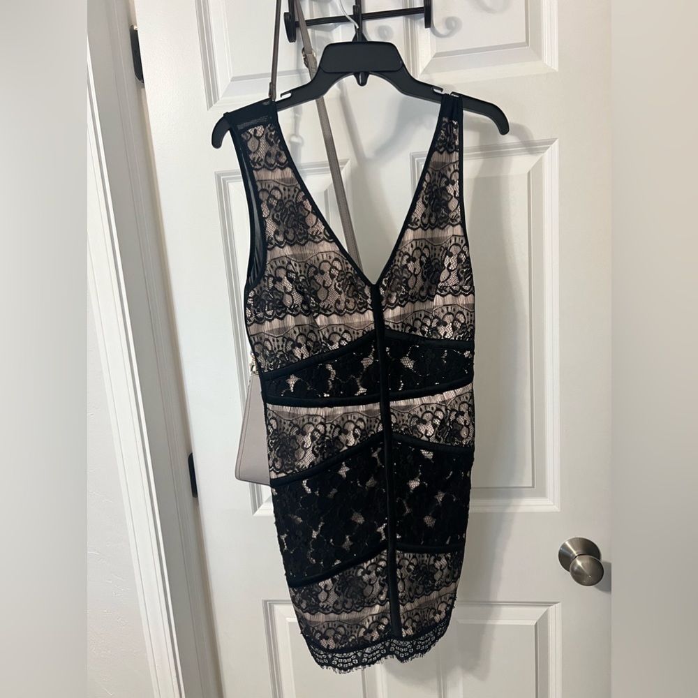 Black and beige mini dress - lace - low back